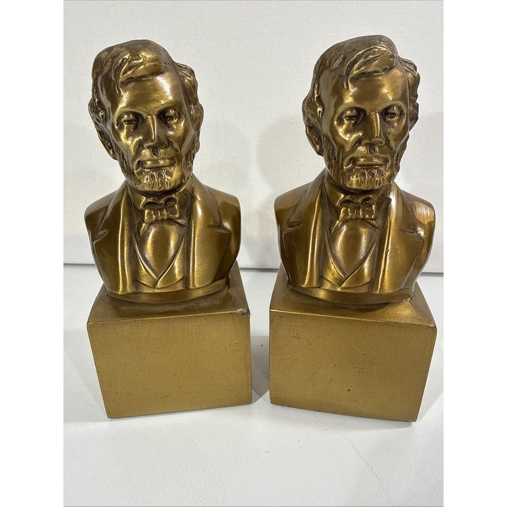 Vintage Abraham Lincoln Brass Bookends American Philadelphia Mfg. Co.